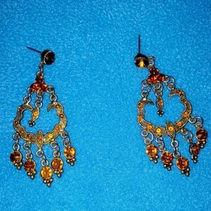 Elegant Gold and Orange Dangle Earrings